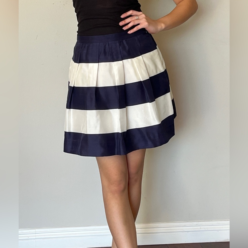 J. Crew Navy and White Striped Satin Skirt